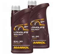 2x 1 Litre Mannol Longue Vie 5W-30 Huile VW 504 00 507 00 BMW LL-04 MB 229.51