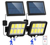 2x 160 Led Lampes solaires avec détecteur de mouvement 800lm Lampes solaires de jardin avec 5m de câble et télécommande Pour l'extérieur Applique murale solaire Lampes de jardin, blanc