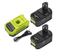 2X 18V 6,0Ah Batterie de Remplacement pour Ryobi One + P117 4A Chargeur RB18L50 RB18L40 RB18L25 P108 P107 P122 P104 P105 P102 P103 avec indicateur LED