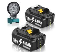 2X 18V 8.0Ah Batteries de Rechange pour makita BL1860B BL1850B, BL1840, BL1830, BL1815, BL1835, BL1850B, BL1845, BL1850, BL1860B, 194205-3, LXT-400, avec Batterie LED（Lampe de Travail Gratuite）