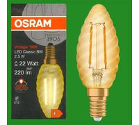 2x 2.5W LED OSRAM Vintage 1906 Filament Doré Entortillé Bougie Ampoules Ses E14 [EEK: F]