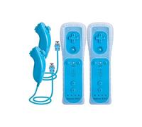 2x 2 en 1 Manette Wiimote Motion Plus intégré et Nunchunk QUMOX compatible pour Nintendo Wii et Wii U -QUMOX® bleu claire Bleu