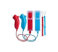 Manette Qumox 2x 2 en 1 Manette Wiimote Motion Plus intégré et Nunchunk compatible pour Nintendo Wii et Wii U -QUMOX (rouge et bleu)