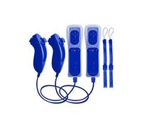 2x 2 en 1 Manette Wiimote Motion Plus intégré et Nunchunk compatible pour Nintendo Wii et Wii U -QUMOX bleu foncée