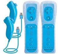 2x 2 en 1 Manette Wiimote Motion Plus intégré et Nunchunk compatible pour Nintendo Wii et Wii U -QUMOX bleu claire