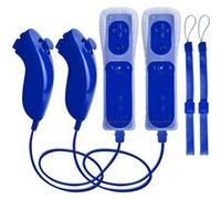 2x 2 en 1 Manette Wiimote Motion Plus intégré et Nunchunk compatible pour Nintendo Wii et Wii U -QUMOX bleu foncée