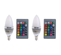 2X 3W Intelligent E12 RGB LED Ampoule Colorée de Changement de Couleur avec 24 Bougies Télécommande Bouton Abat-Jour Laiteux