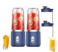 2x 400 Ml Mini Blender Portable Électrique, Mixeur Smoothies Verre Puissant Sans Fil Avec Couvercle & 6 Lames En Acier Inoxydable, Pour Jus De Fruits Et Smoothies Frais, Mélangeur Rechargeable USB