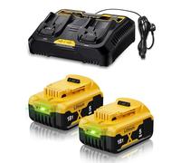 2X 5.0Ah Remplacement pour Dewalt Batterie 18V + Chargeur DCB107 6A | Batterie pour Dewalt Compatible avec DCB182 DCB184 DCB180 DCB181 DCB200 DCB201 DCB204 outils sans fil
