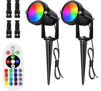 2x 6W 12 V RGB + blanc chaud Projecteur de jardin à LED avec piquet de terre Projecteur extérieur Eclairage de jardin 16 couleurs changeantes étanche Eclairage de chemin paysager avec télécommande