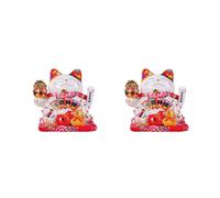 2X 7 Pouces En Céramique Faisant Signe de Chat Maneki Neko Ornement Feng Shui Décoration Balançoire Chanceux Chat, B