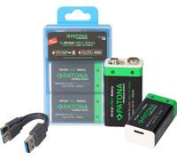 2x 9 Volt Block Premium Batteries 3,6Wh avec USB-C et câble de chargement