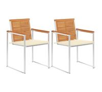2x Acacia Solide Chaises de Jardin avec Coussins Acier Patio Fauteuils vidaXL