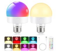 2x Ampoule rechargeable avec télécommande,Veilleuse USB avec batterie,Lampe LED rechargeable 4W Avec douille E27,15 couleurs,Minuterie,Touch Control sans fil