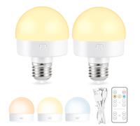 2x Ampoule rechargeable avec télécommande,Veilleuse USB avec batterie,Lampe LED rechargeable 4W Avec douille E27,3 couleurs,Minuterie,Touch Control sans fil