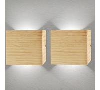 2x Applique Murale LED Intérieur 7W,Bois 6000K Carrée Blanche Froide Décor | Rétro Appliques Murales LED Up Down pour Chambres à Coucher, Salon