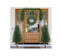 vidaXL Arbres de Noël artificiels 2 pcs et couronne, guirlande et LED