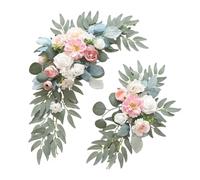 2x Arche de Mariage Fleurs Artificielles Swag pour Réception Cérémonie Mur Bleu Rose 60x40cm 40x30cm