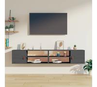 2x Armoires Murales Gris 80x30x30 cm Bois de Pin Massif Suspendues vidaXL