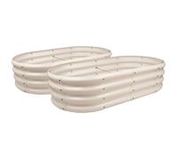 2x Arrondi Lits de Jardin Surélevés en Acier Galvanisé - 120cm x 60cm - Ivoire - Grand Extérieur Légume Grandir Planteur Creux Boîte - Par Harbour Housewares