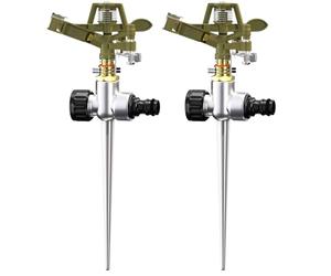 2X Arroseur Jardin Sprinkler Piquet de Terre Irrigation jusqu'à 24m 360° Embout pulvérisation irrigateur arroseur à impulsions Max. 450m²