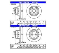 2x ATE 24.0110-0204.1 Disque de Frein pour Opel Astra F Cc Caravan