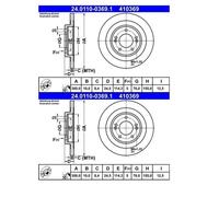 2X ATE 24.0110-0369.1 Disque De Frein 300 Mm Pour Hyundai I40 VF I40 CW VF