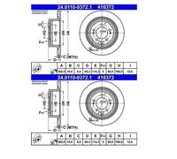 2X ATE 24.0110-0372.1 Disque De Frein Pour Jeep Compass Chrysler Sebring Lancia