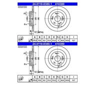 2x ATE 24.0110-0380.1 Disque de Frein pour Honda Civic (Ix) Couleurs FK Tourer