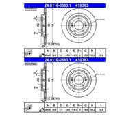 2x ATE 24.0110-0383.1 Disque de Frein 284 MM pour Hyundai i30 GD Kia Pro D'Jd