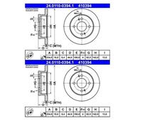 2X ATE 24.0110-0394.1 Disque De Frein Pour Hyundai I10 BA IA AC3 AI3
