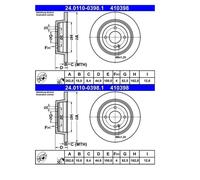 2X ATE 24.0110-0398.1 Disque De Frein Pour KIA Rio III UB Hyundai Accent IV RB