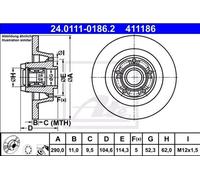 2x ATE 24.0111-0186.2 Disque de frein Arrière 290,0mm