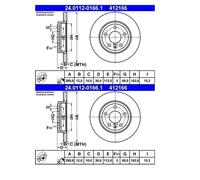 2X ATE 24.0112-0166.1 Disque De Frein Pour Seat Exeo 3R2 Audi A4 8E2