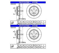 2X ATE 24.0112-0188.1 Disque De Frein Pour Opel Astra J Chevrolet Aveo T300