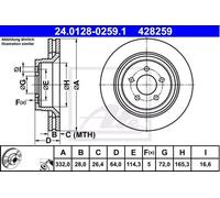 2x ATE 24.0128-0259.1 Disque de frein Avant pour JEEP CHEROKEE (KK) 332,0mm