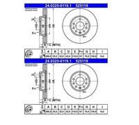 2X ATE 24.0325-0119.1 Disque De Frein Pour Opel Vectra B CC J96 Saab 9-3 YS3D