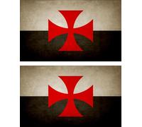 2x Autocollant Sticker Drapeau Vintage Vieilli Chevalier Templier