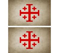 2x Autocollant Sticker Drapeau Vintage Vieilli Croix Jerusalem Blanc