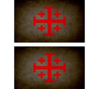 2x Autocollant Sticker Drapeau Vintage Vieilli Croix Jerusalem Noir