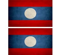 2x Autocollant Sticker Drapeau Vintage Vieilli Lao Laos