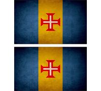2x Autocollant Sticker Drapeau Vintage Vieilli Madeira Madere Portugal