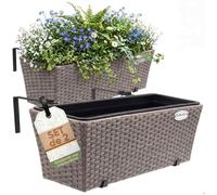 Casaria Lot de 2X Bacs à Fleurs en Polyrotin Crème - Rambarde, Balconnière