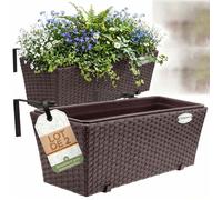 Casaria 2X Bac à Fleurs 11 litres Support de Montage intérieur extérieur jardinière Pot de Fleurs décoration Balcon terrasse Brun