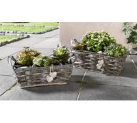 2x bac à fleurs en zinc, écorce & saule, bac à plantes, pot à herbes, bac de balcon, bac à plantes, décoration de jardin pour l'extérieur