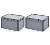 2x bacs Euro 60 x 40 x 33,5 avec Couvercle à Charnière Inclus Mètre Pliant Gratuit