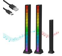 2x Barre Lumineuse de Rythme Musical. Lumières LED RVB Multicolores. Lampe d'ambiance Musicale. Bande de 32 Lumières LED avec 18 Modes de Couleur, pour Salle de Jeux, PC, TV, Voiture.