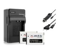 2X Batteries + Chargeur (Auto/Secteur) NP-BY1 NPBY1 Compatible avec Sony HD Action Cam Mini AZ1 avec Wi-FI/HDR-AZ1 (KIT), AZ1VR [Li-ION / 3.6V / 620mAh]