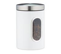 2x bocaux en métal, couvercle, fenêtre de visualisation, 1,4L, café, farine, pâtes, boîte de conservation, blanc