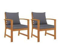 vidaXL 2X Bois d'Acacia Chaises de Jardin avec Coussin Fauteuils de Patio Chaises de Terrasse Fauteuils de Balcon Extérieur Gris Foncé